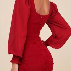 Lulus Perfect Sensation Red Mesh Ruched Puff Sleeve Mini Dress